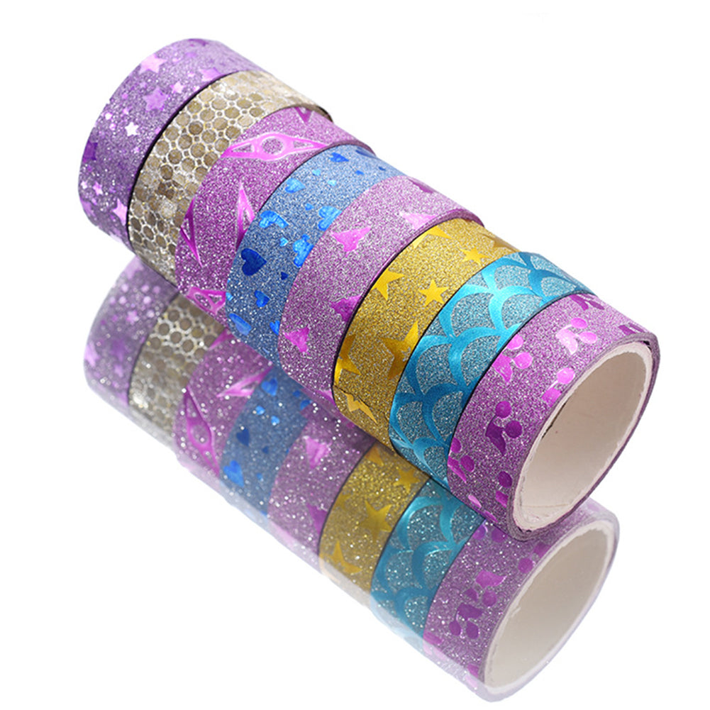 10pcs Pure Color Printing Washi Tape Glitter Luminous Diamond Stickers(3m*1.5cm Random Color)