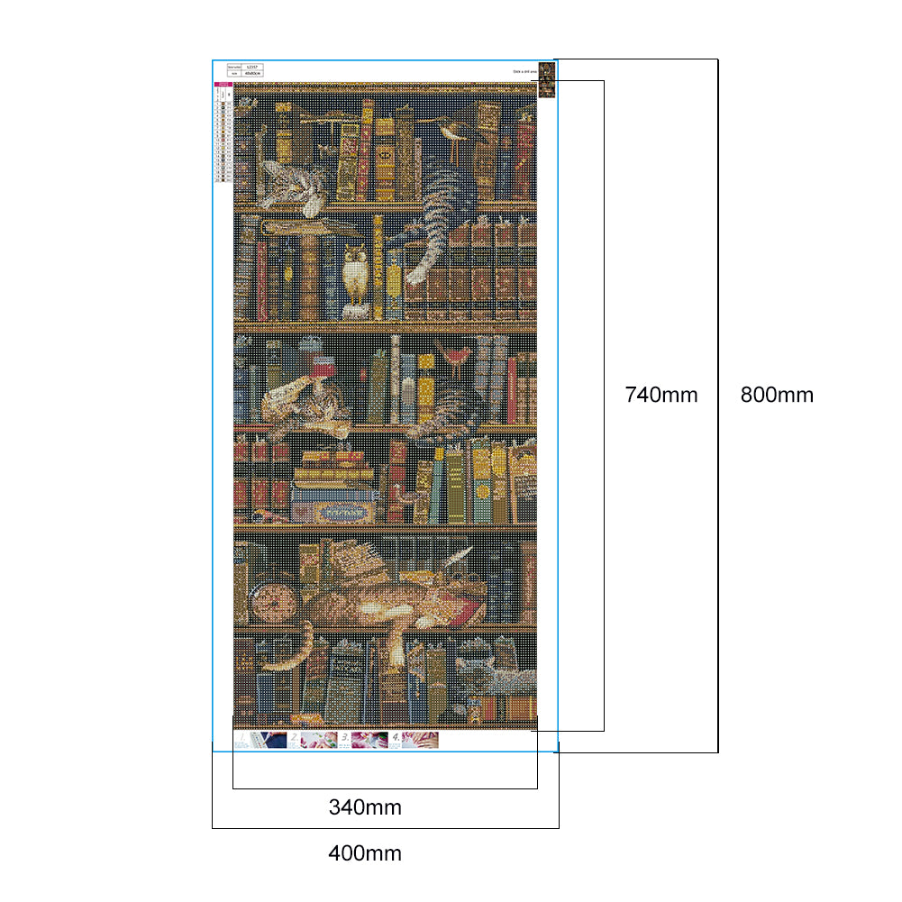 (40*80cm)Bookcase Cat - Full Round Drill Diamond Painting