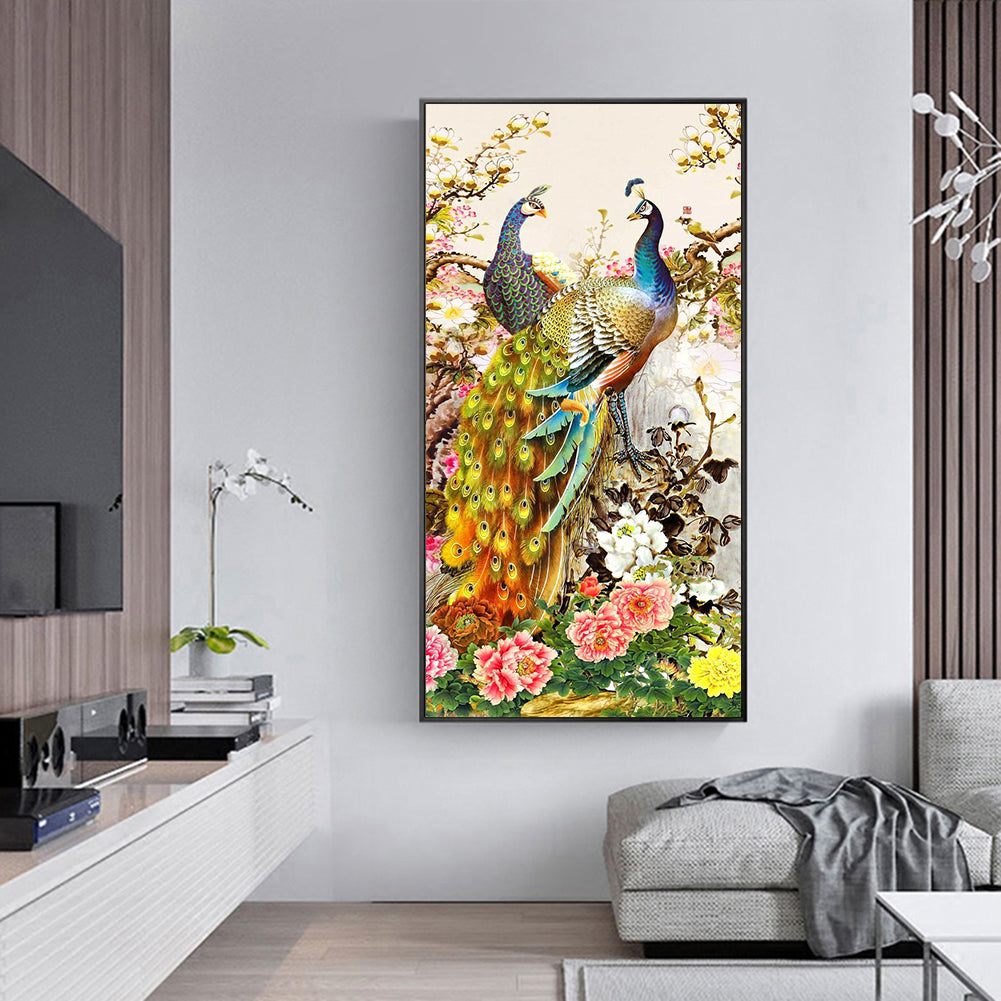 (40*80cm)Golden Peafowl-Full Round Drill Diamond Painting