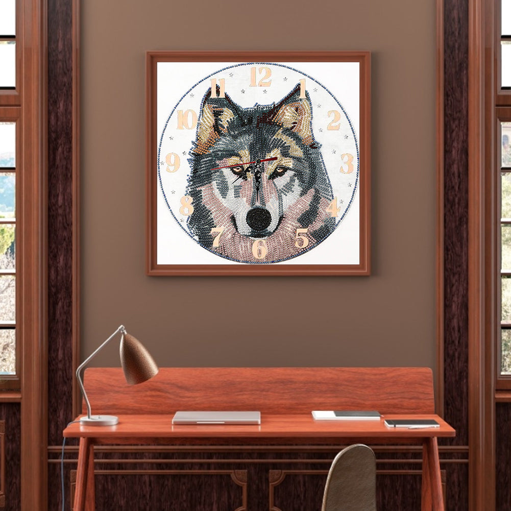 Wolf Clock Mosaic Part Special Shape Diamond DIY Painting Kit Gifts