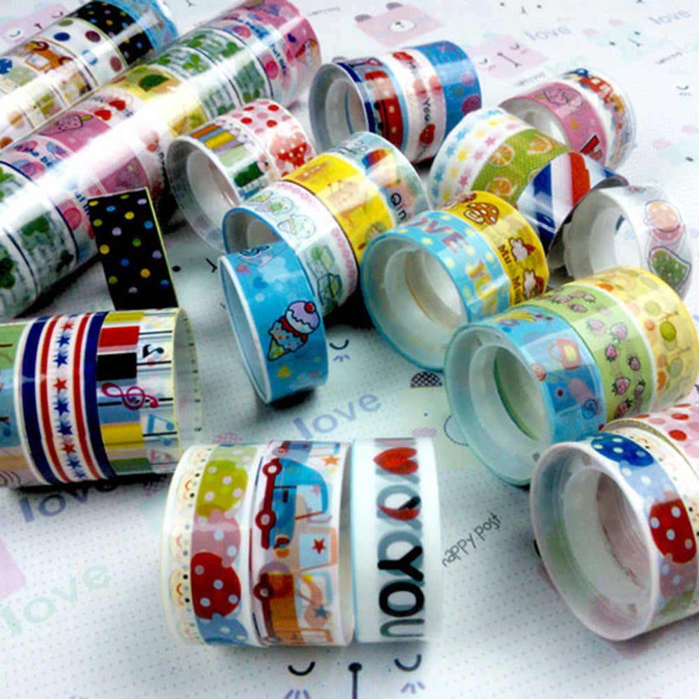 10pcs Paper Sticky Adhesive Sticker Decorative Washi Tape(1.5cm*2.5m Random Color)