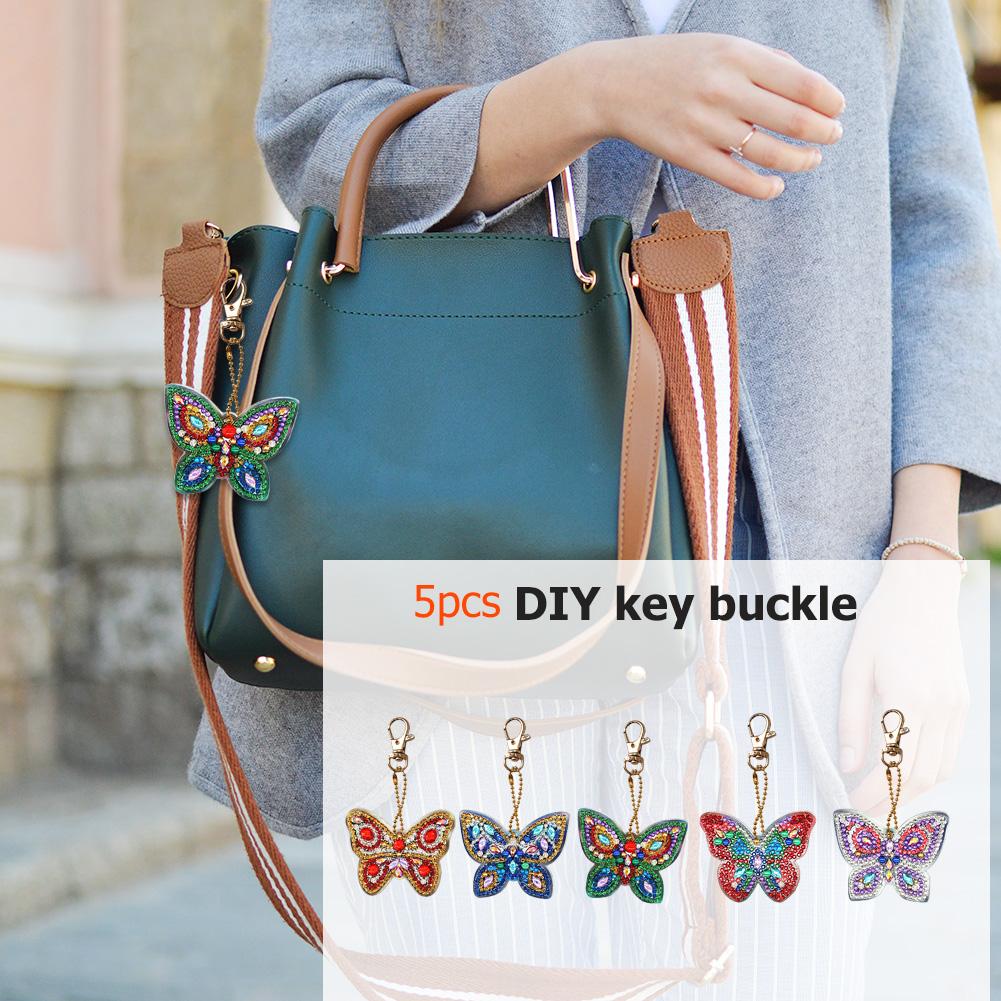 5pcs DIY Full Drill Diamond Painting Special Shaped Butterfly Keychain Gift
