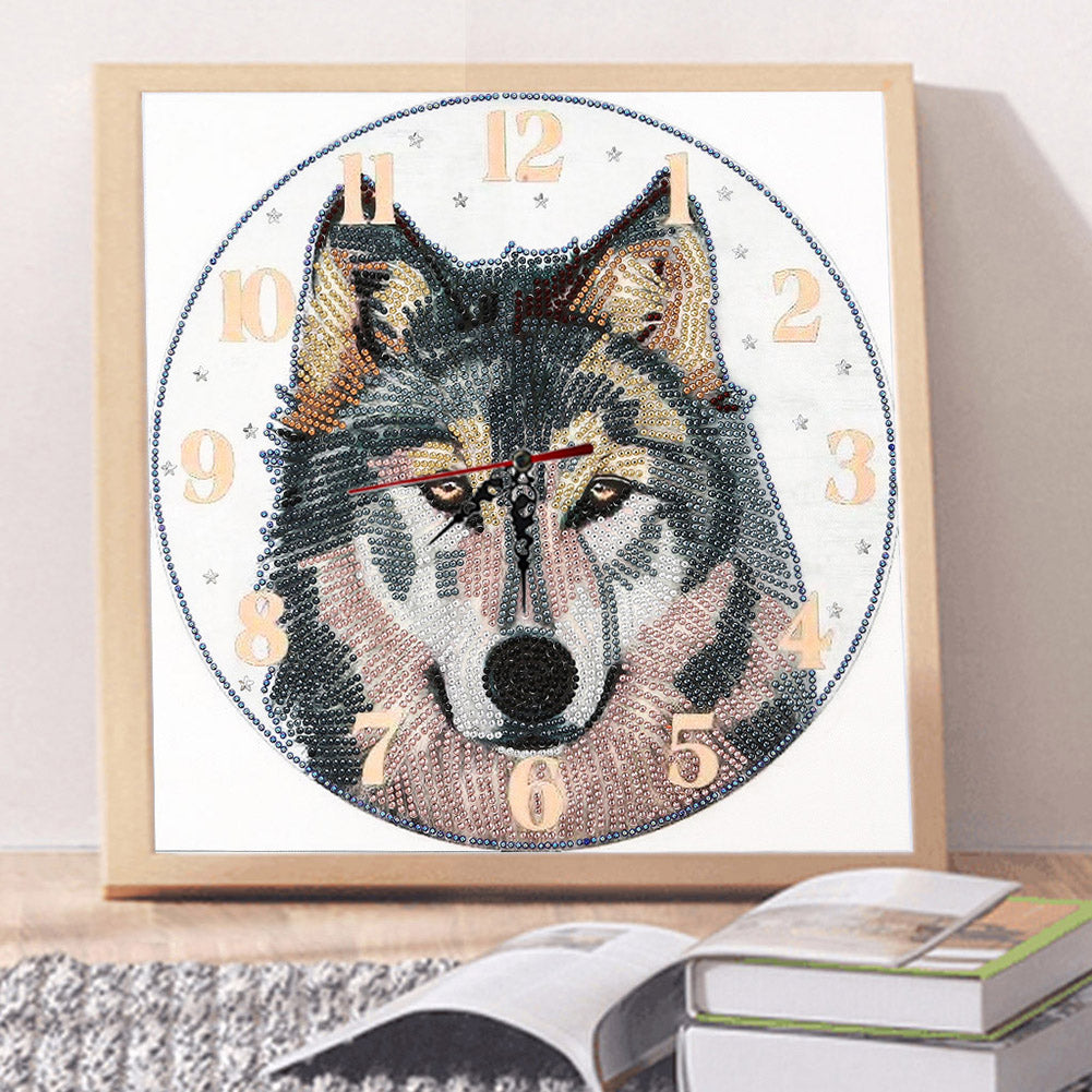 Wolf Clock Mosaic Part Special Shape Diamond DIY Painting Kit Gifts