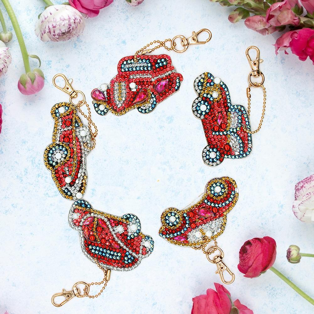 5pcs DIY Car Full Drill Special Shaped Diamond Painting Keychains Pendant