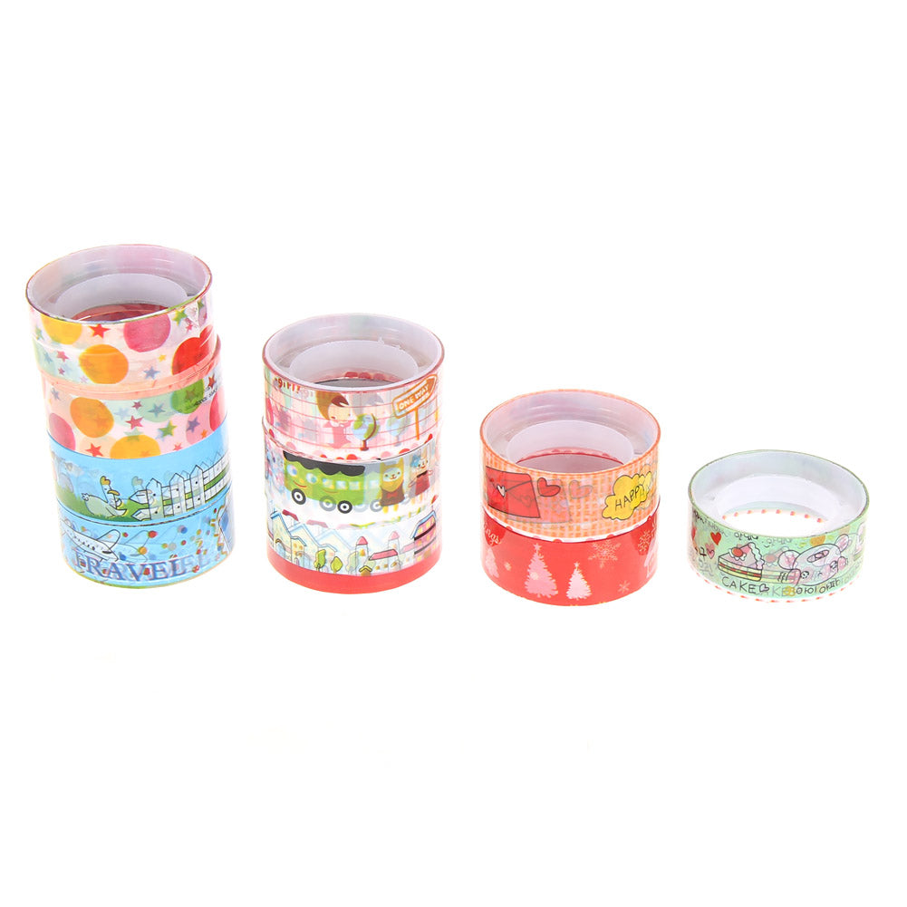 10pcs Paper Sticky Adhesive Sticker Decorative Washi Tape(1.5cm*2.5m Random Color)