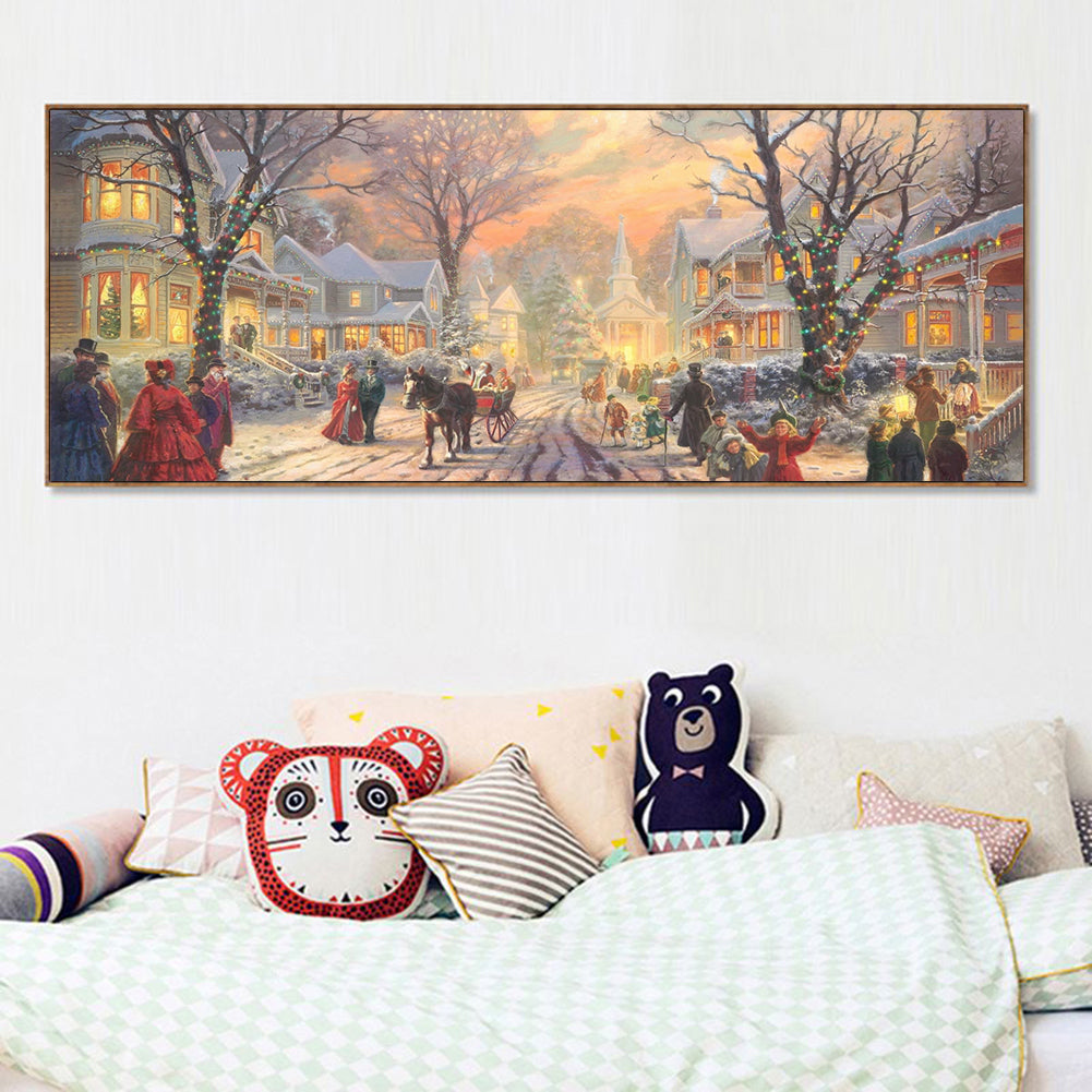 (80*40cm)Winter Street Scene - Full Round Drill Diamond Painting