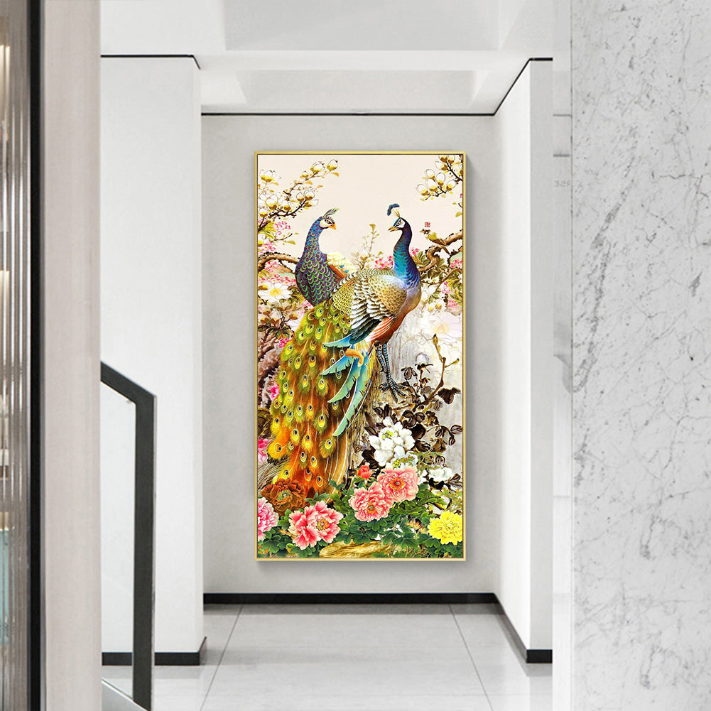 (40*80cm)Golden Peafowl-Full Round Drill Diamond Painting