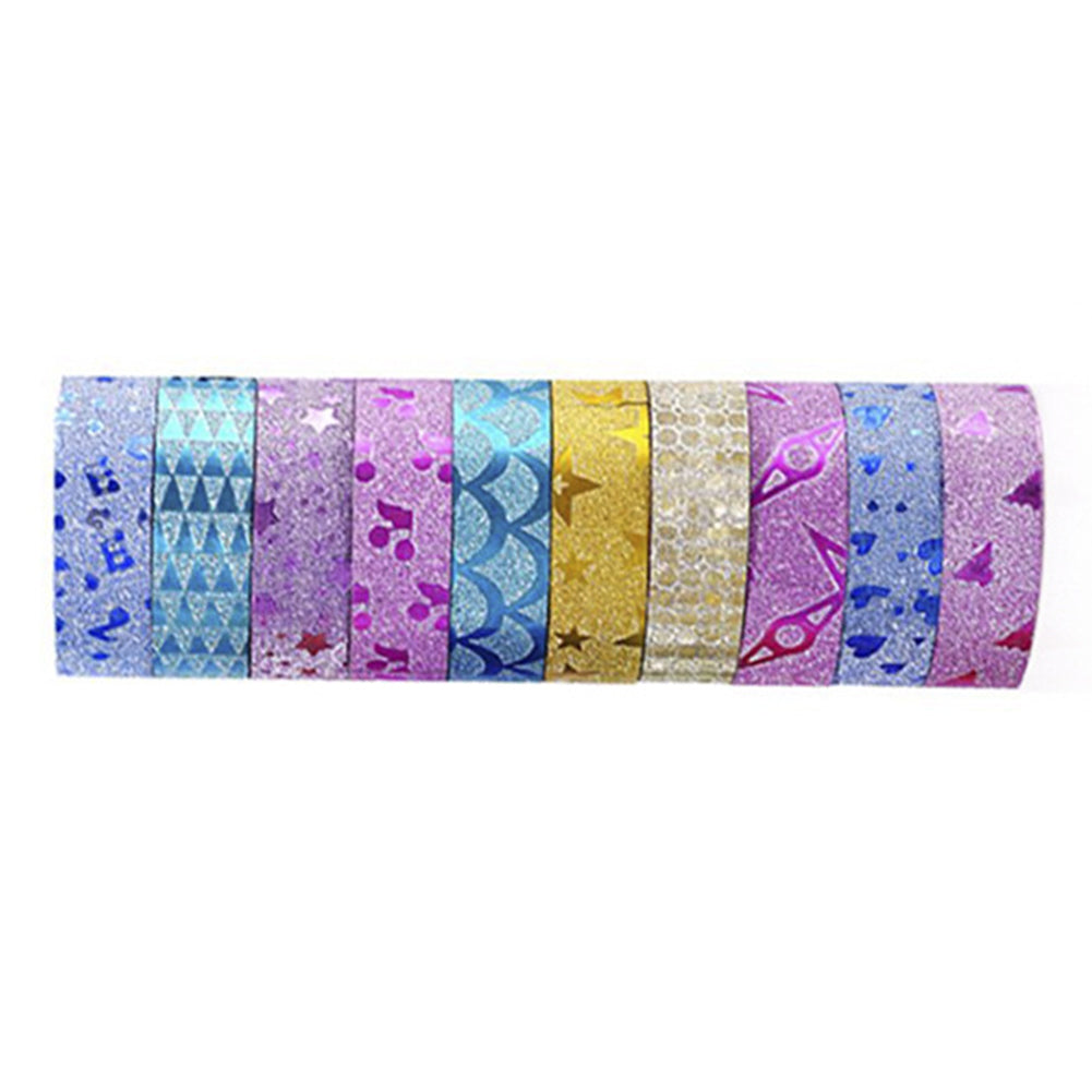 10pcs Pure Color Printing Washi Tape Glitter Luminous Diamond Stickers(3m*1.5cm Random Color)