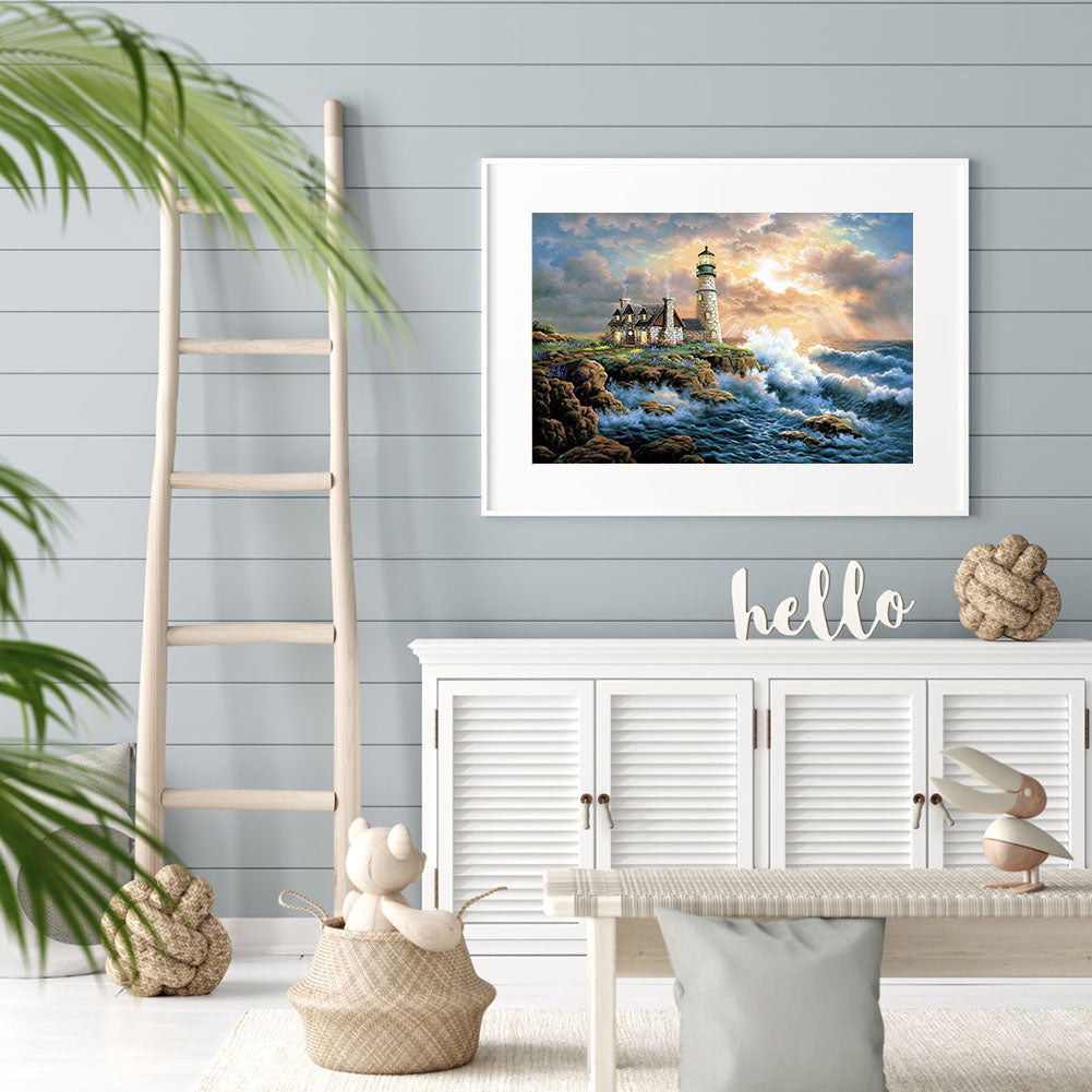 (60*50cm)Beach Lighthouse - Full Round Drill Diamond Painting