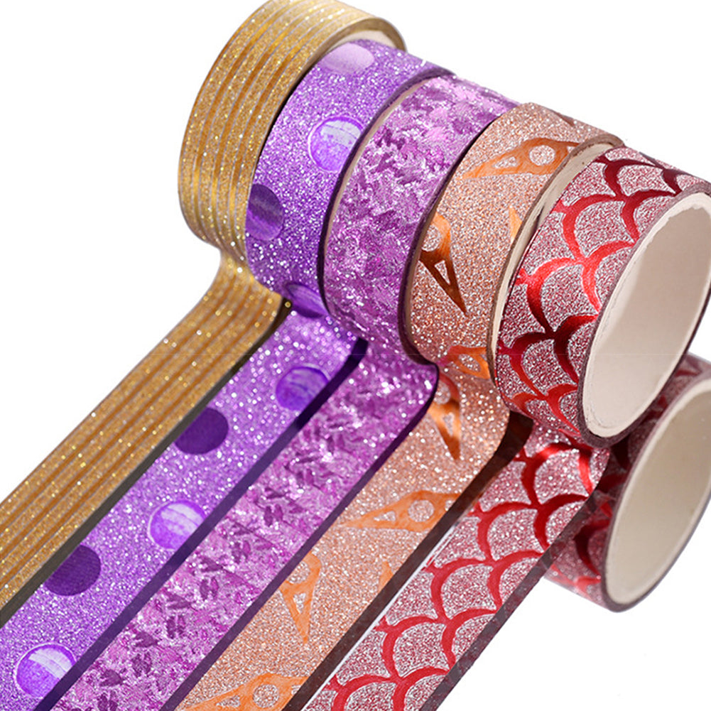 10pcs Pure Color Printing Washi Tape Glitter Luminous Diamond Stickers(3m*1.5cm Random Color)