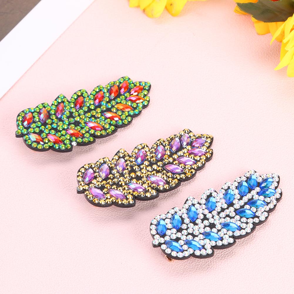 3pcs DIY Handmade Hair Clips Crystal Leaf Women Hairpin Barrettes Bobby Pin