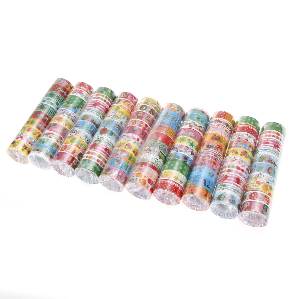 10pcs Paper Sticky Adhesive Sticker Decorative Washi Tape(1.5cm*2.5m Random Color)