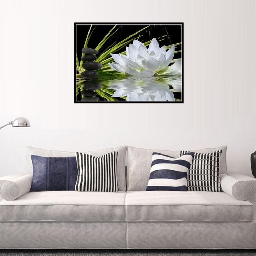 40x30cm White Lotus DIY 5D Diamond Painting Cross Stitch Needlework Craft