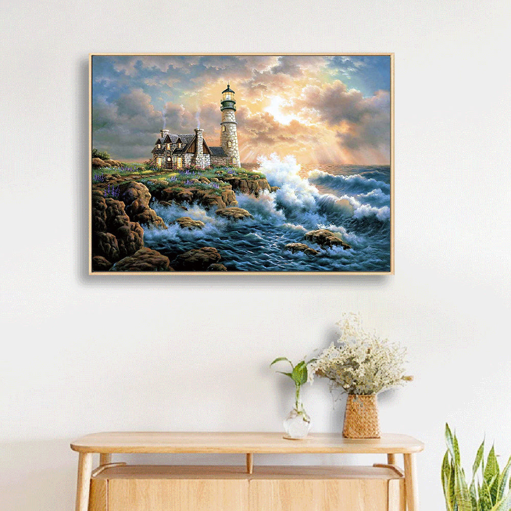 (60*50cm)Beach Lighthouse - Full Round Drill Diamond Painting