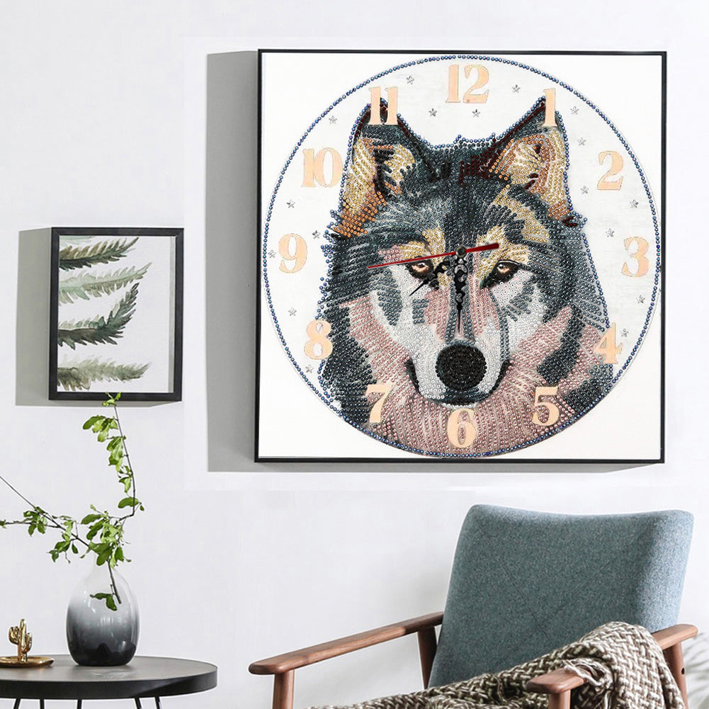 Wolf Clock Mosaic Part Special Shape Diamond DIY Painting Kit Gifts