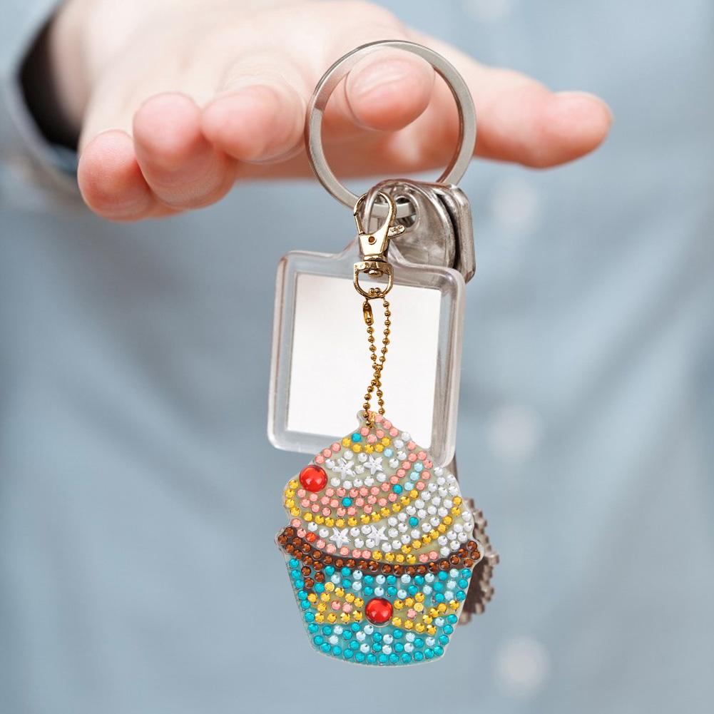 4pcs DIY Cupcake Full Drill Special Shaped Diamond Painting Keychains Gifts