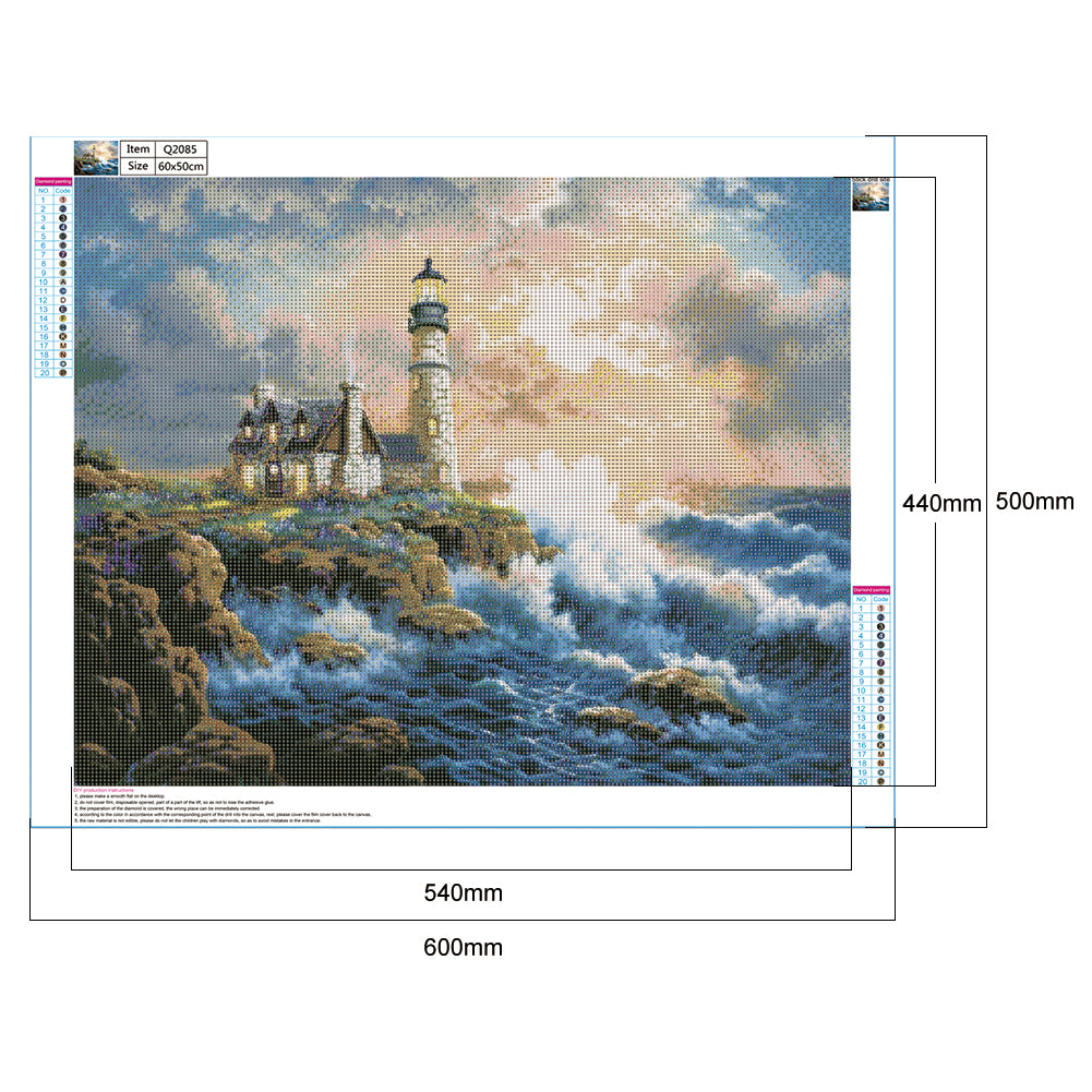 (60*50cm)Beach Lighthouse - Full Round Drill Diamond Painting