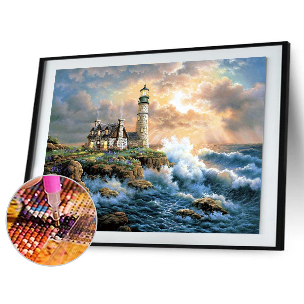 (60*50cm)Beach Lighthouse - Full Round Drill Diamond Painting