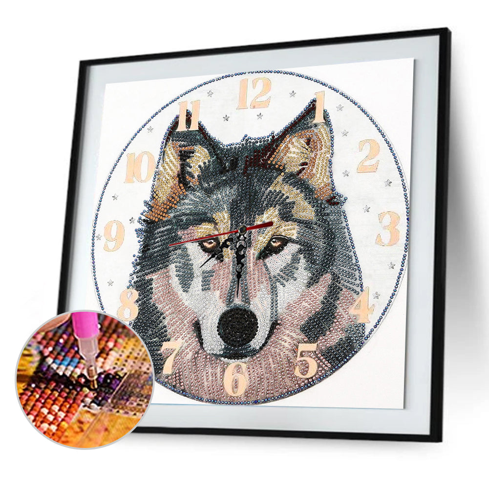 Wolf Clock Mosaic Part Special Shape Diamond DIY Painting Kit Gifts