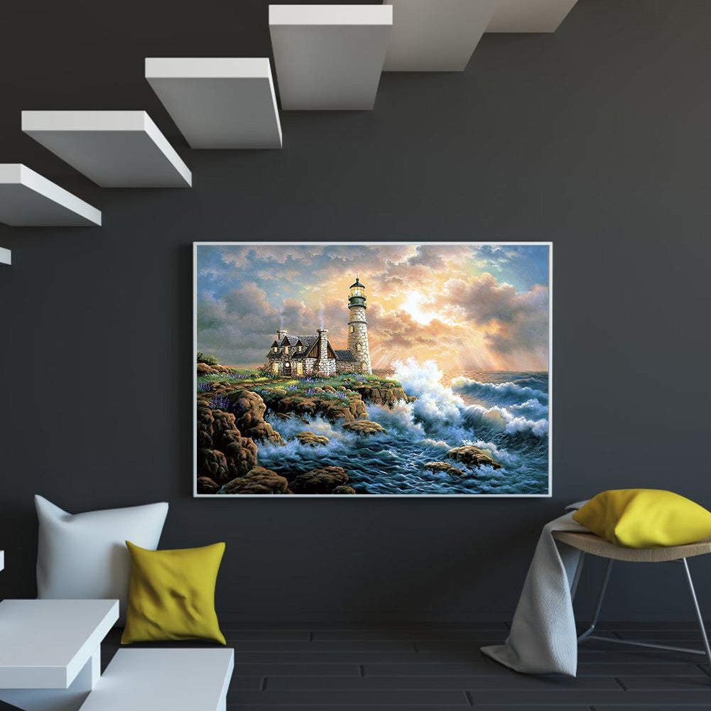 (60*50cm)Beach Lighthouse - Full Round Drill Diamond Painting