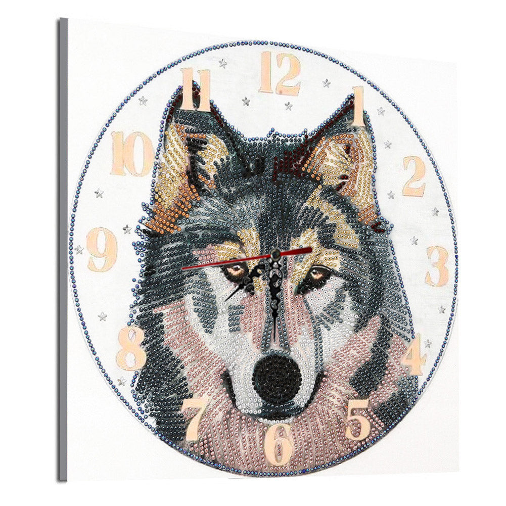 Wolf Clock Mosaic Part Special Shape Diamond DIY Painting Kit Gifts
