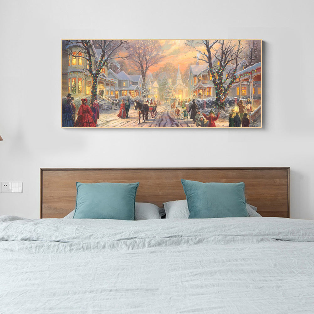 (80*40cm)Winter Street Scene - Full Round Drill Diamond Painting