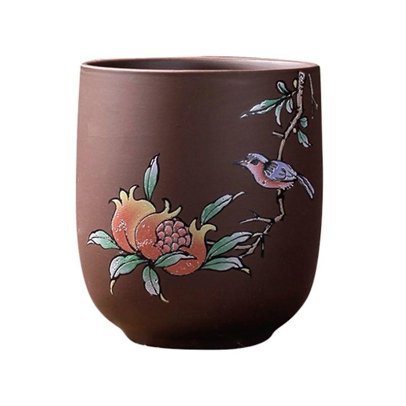 Pastoral Bird Flower Tea Cup Big Size Purple Clay TeaCup Purely Handmade 160ml Kung Fu Ceramic Cup