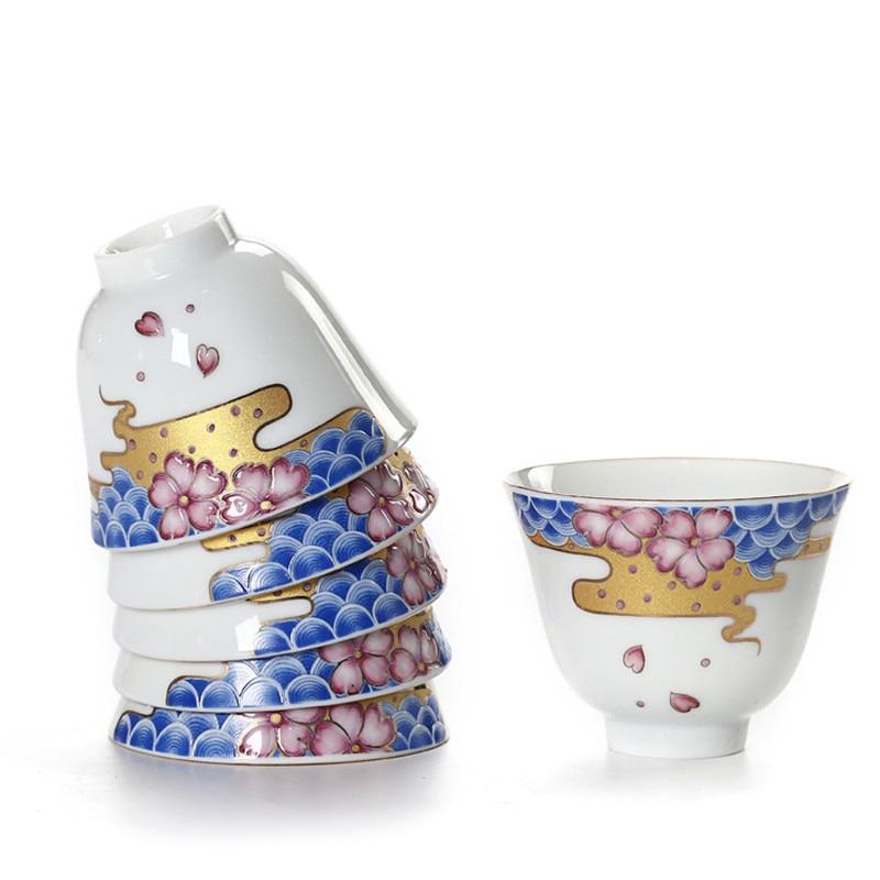 Retro flower tea cup Hand painted gold line tea cup white porcelain dragon teacup personal single small tea bowl