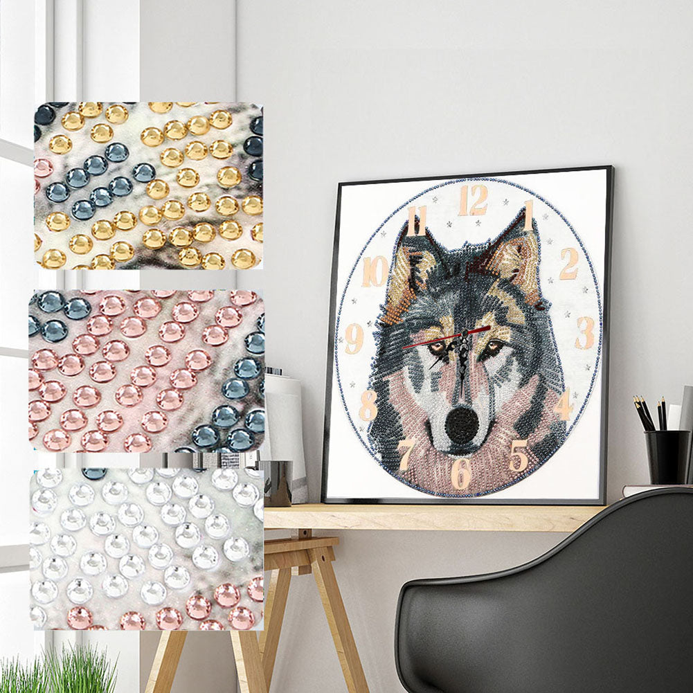 Wolf Clock Mosaic Part Special Shape Diamond DIY Painting Kit Gifts