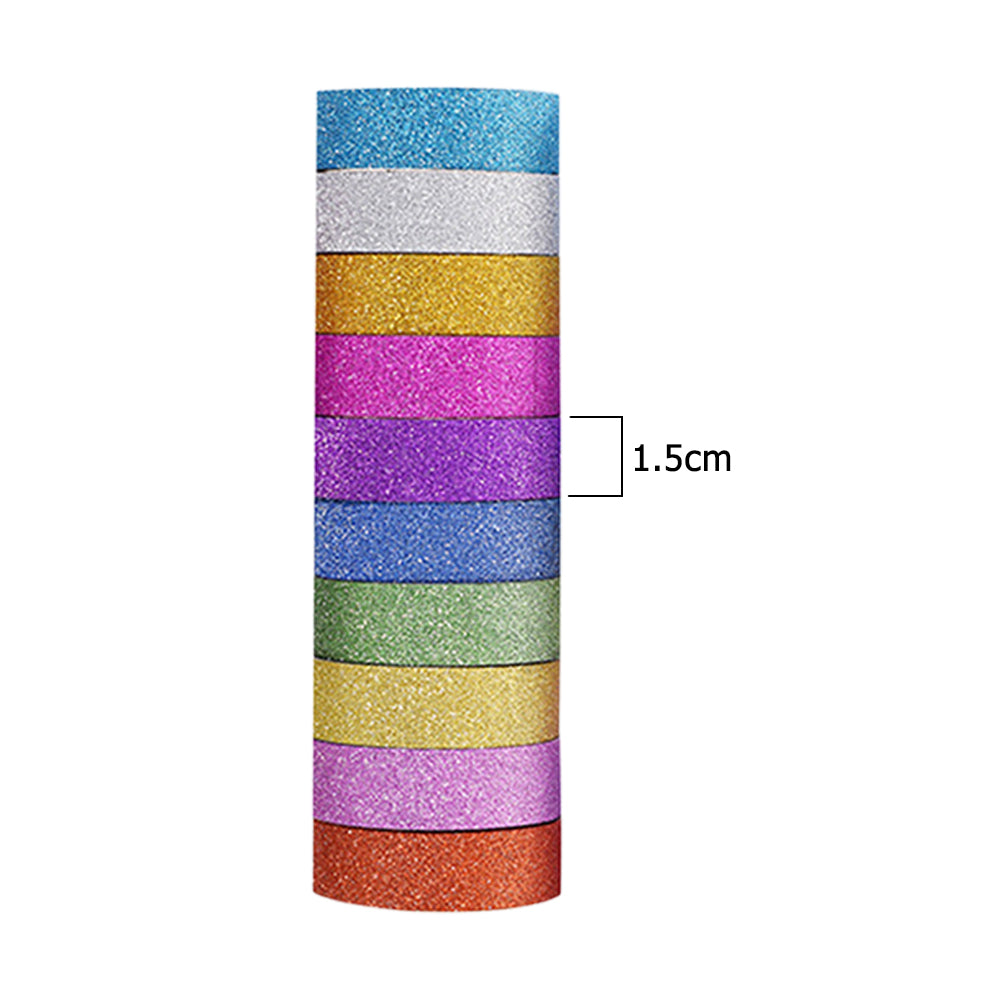 10pcs Pure Color Printing Washi Tape Glitter Luminous Diamond Stickers(3m*1.5cm Random Color)
