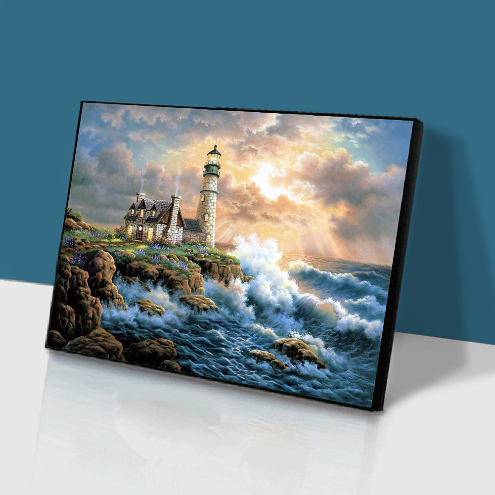 (60*50cm)Beach Lighthouse - Full Round Drill Diamond Painting