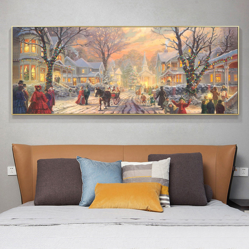 (80*40cm)Winter Street Scene - Full Round Drill Diamond Painting