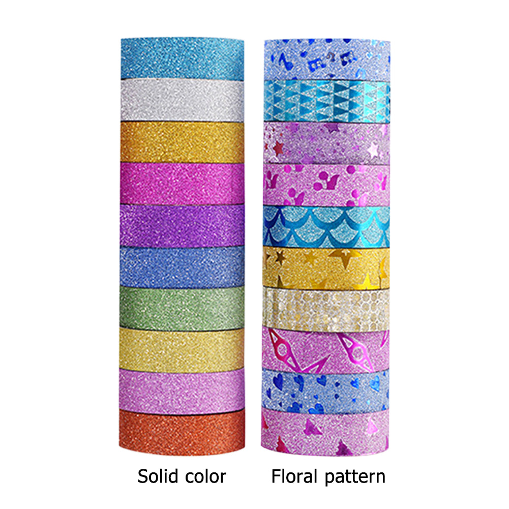 10pcs Pure Color Printing Washi Tape Glitter Luminous Diamond Stickers(3m*1.5cm Random Color)