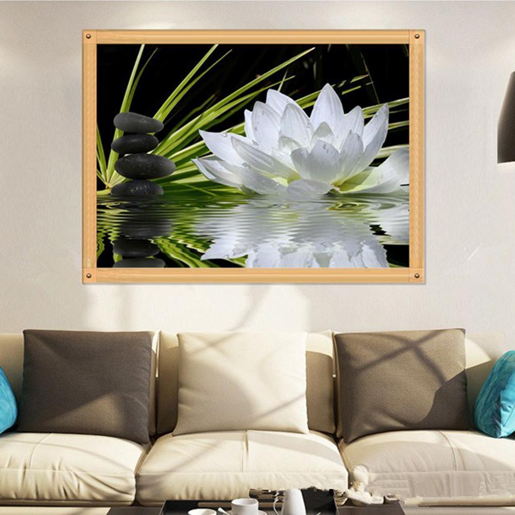 40x30cm White Lotus DIY 5D Diamond Painting Cross Stitch Needlework Craft