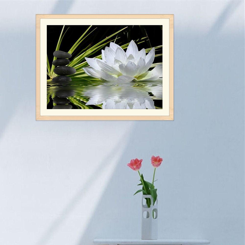 40x30cm White Lotus DIY 5D Diamond Painting Cross Stitch Needlework Craft