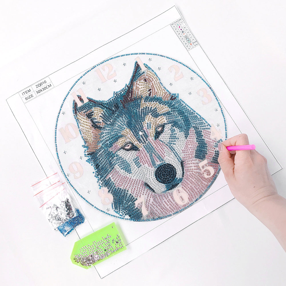 Wolf Clock Mosaic Part Special Shape Diamond DIY Painting Kit Gifts