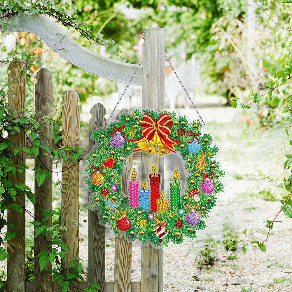 5D DIY Diamond Painting Xmas Wreath with Lamp String