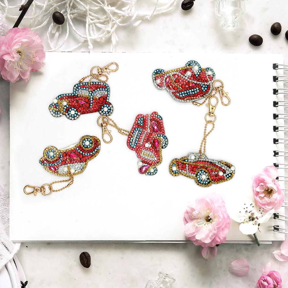 5pcs DIY Car Full Drill Special Shaped Diamond Painting Keychains Pendant