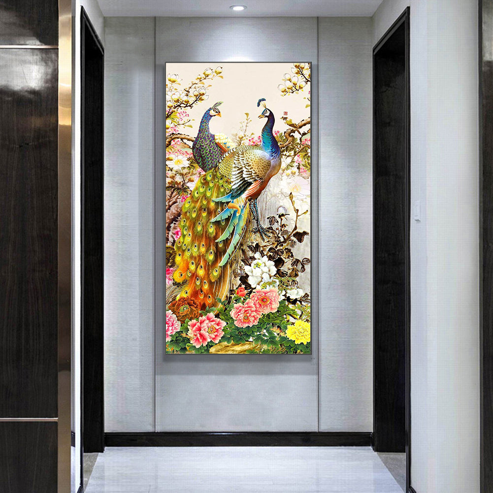 (40*80cm)Golden Peafowl-Full Round Drill Diamond Painting