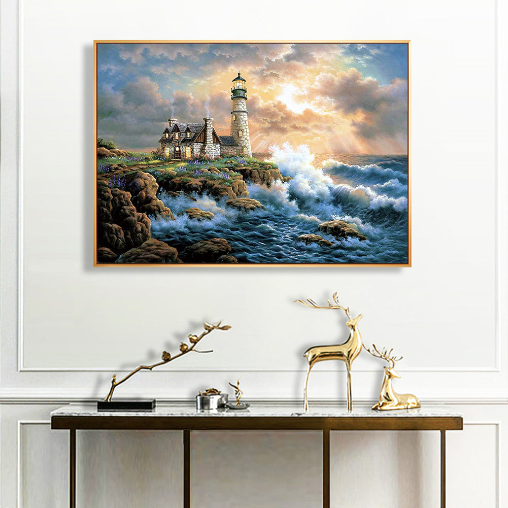 (60*50cm)Beach Lighthouse - Full Round Drill Diamond Painting