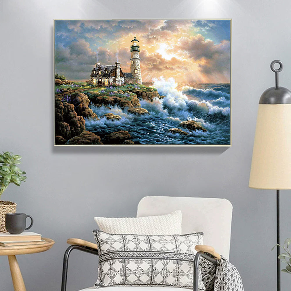 (60*50cm)Beach Lighthouse - Full Round Drill Diamond Painting