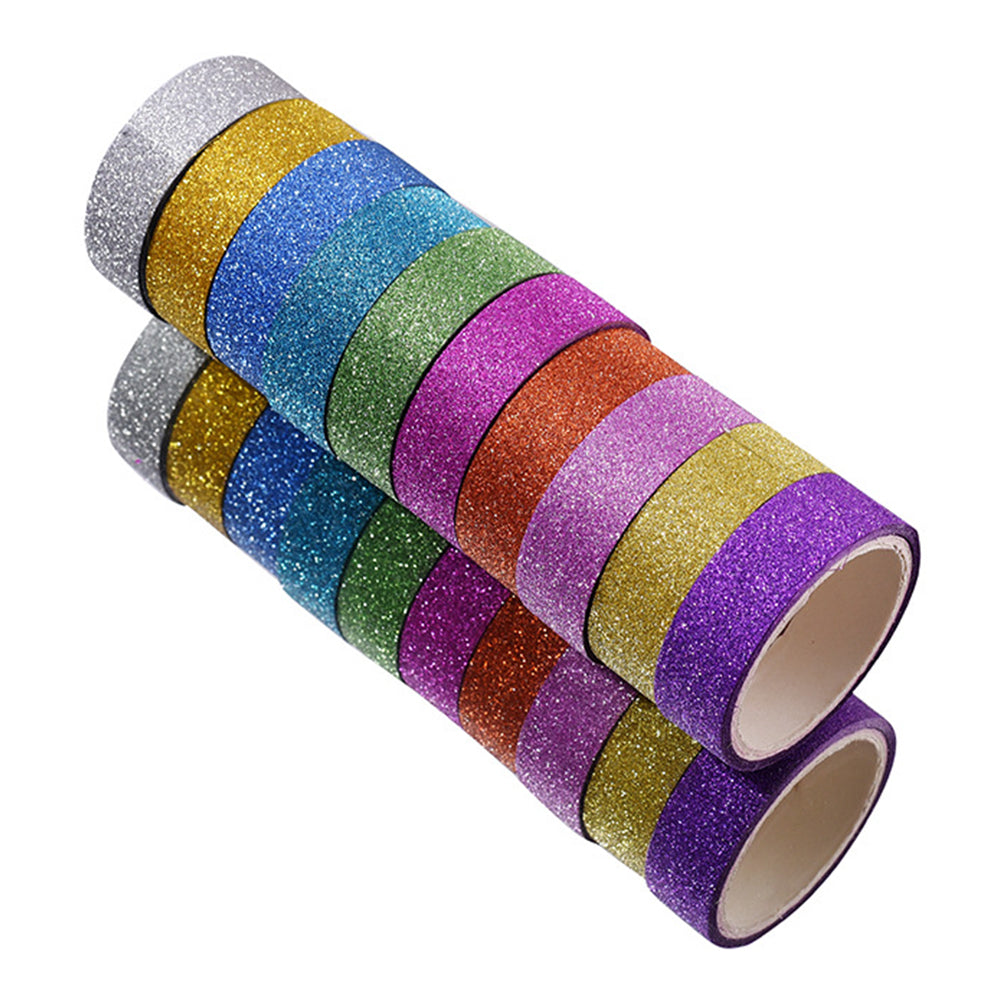 10pcs Pure Color Printing Washi Tape Glitter Luminous Diamond Stickers(3m*1.5cm Random Color)
