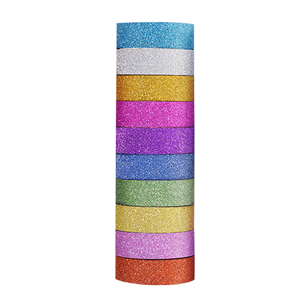 10pcs Pure Color Printing Washi Tape Glitter Luminous Diamond Stickers(3m*1.5cm Random Color)