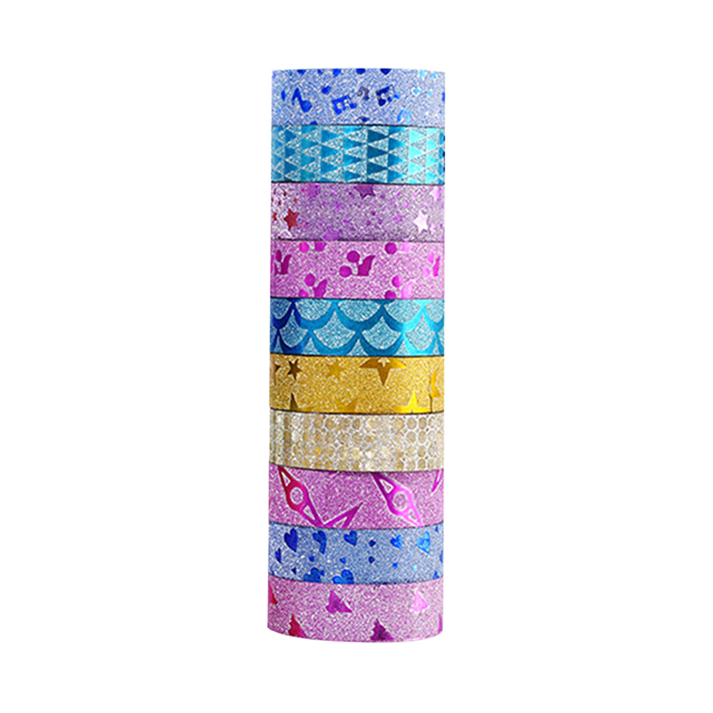 10pcs Pure Color Printing Washi Tape Glitter Luminous Diamond Stickers(3m*1.5cm Random Color)