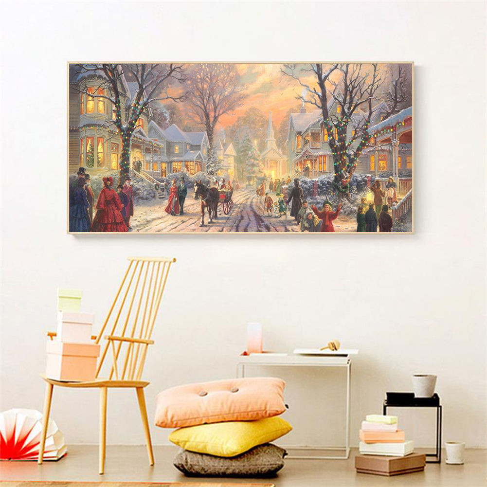 (80*40cm)Winter Street Scene - Full Round Drill Diamond Painting