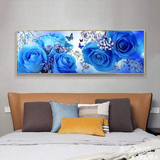 (80*40cm)Blue Rose Flower - Partial Round Drill Diamond Painting