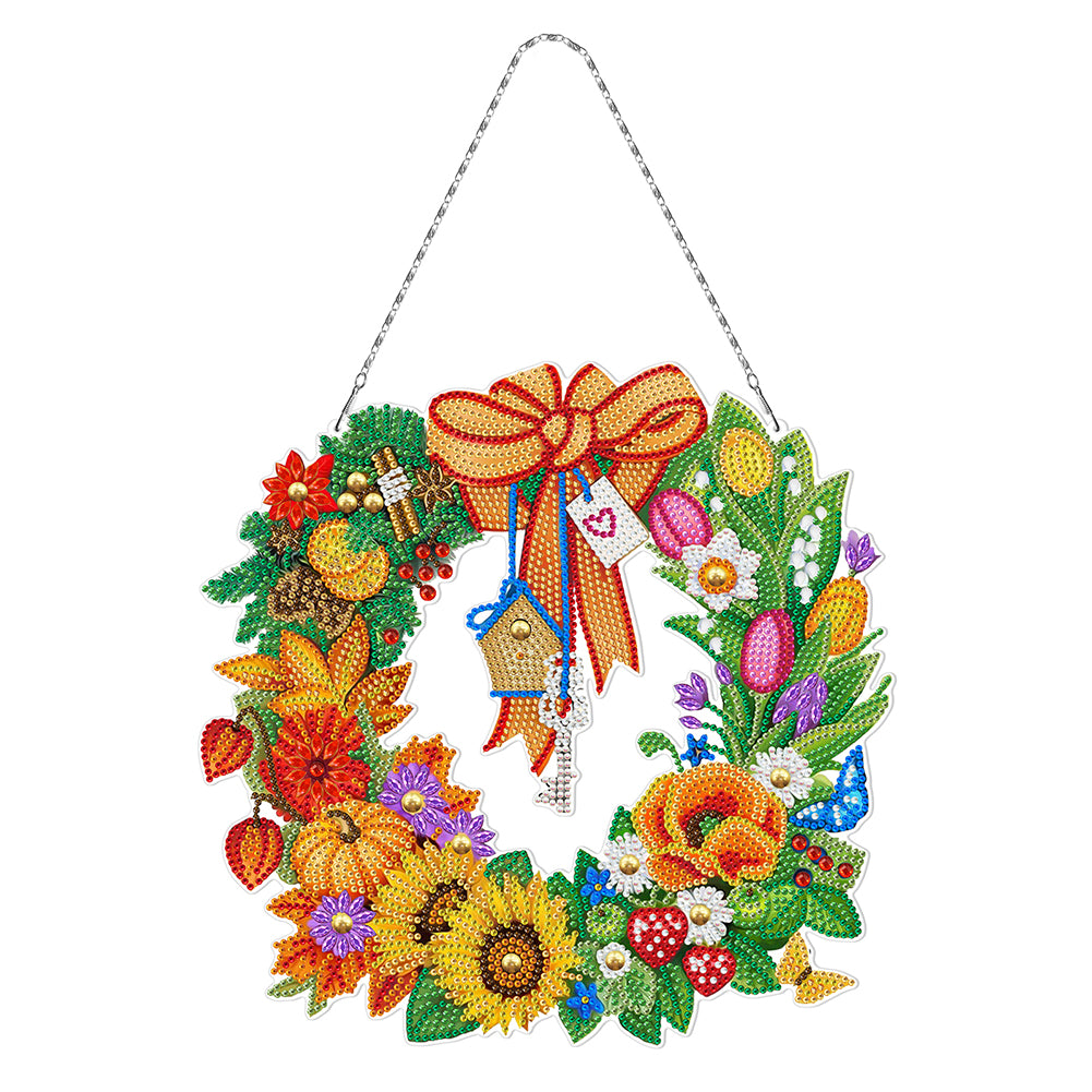 5D DIY Diamond Painting Xmas Wreath with Lamp String