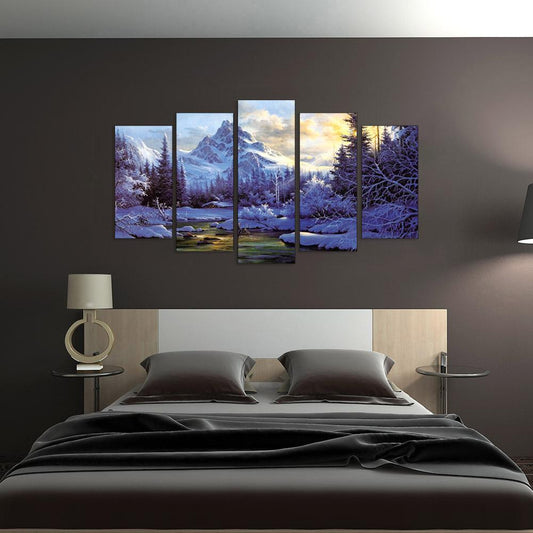 (95*45cm)5pcs Snow Mountain - Full Round Drill Diamond Painting
