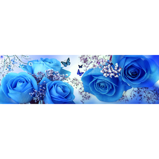 (80*40cm)Blue Rose Flower - Partial Round Drill Diamond Painting