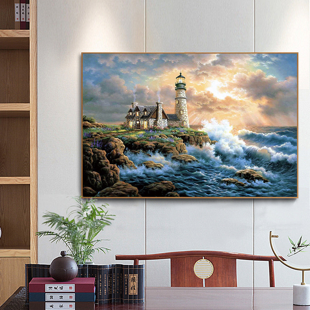 (60*50cm)Beach Lighthouse - Full Round Drill Diamond Painting